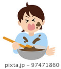 チョコレートが顔にかかる男の子のイラスト 97471860