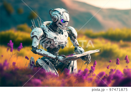 Artificial Inteligence, humaniod robot creating images, futuristic concept. Artificial Inteligence, humaniod robot creating images, futuristic concept. 97471875