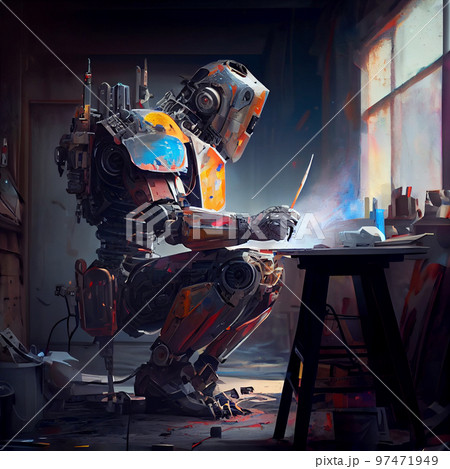 Artificial Inteligence, humaniod robot creating images, futuristic concept. 97471949