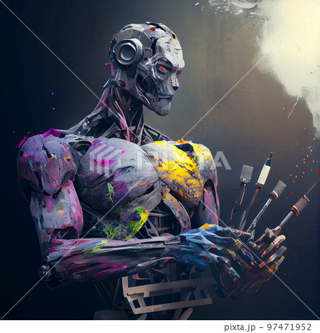 Artificial Inteligence, humaniod robot creating images, futuristic concept. 97471952