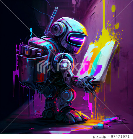Futuristic robot, artificial inteligence painting an image. 97471971