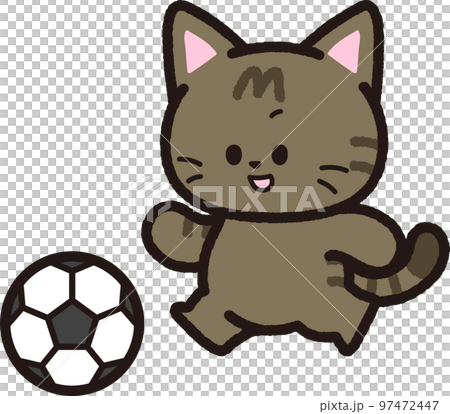 サッカーボールで遊ぶキジトラ猫のイラスト素材 [97472447] - PIXTA