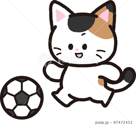 サッカーボールで遊ぶ三毛猫のイラスト素材 [97472452] - PIXTA