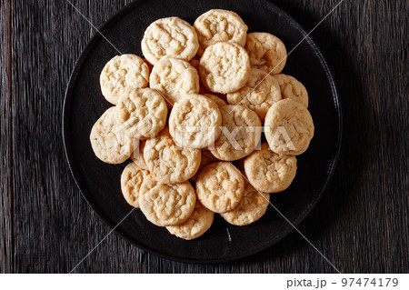 amish sugar cookies on plate, top view 97474179