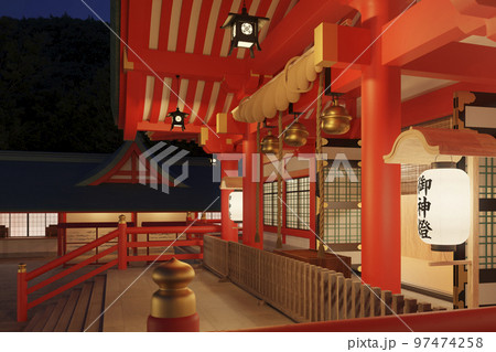 柔らかな明かりが灯る神社の拝殿 / 初詣・二年参りのロケーションイメージ 97474258