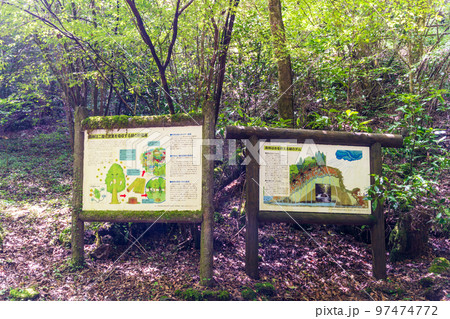 看板・案内版　美しい渓流・渓谷・清流の夏景色「観光名所：菊池渓谷」日本・熊本県菊池市 97474772