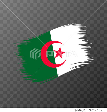 Algeria national flag. Grunge brush stroke. Vector illustration on transparent background.