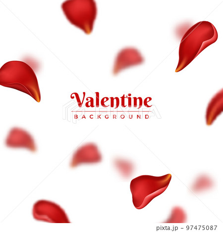 Rose petals. Red Valentine flowers. Flying floral leaves. Luxury love or romance banner for Beauty Day. Romantic holiday. Lovers celebration. Falling natural blossoms. Vector background 97475087