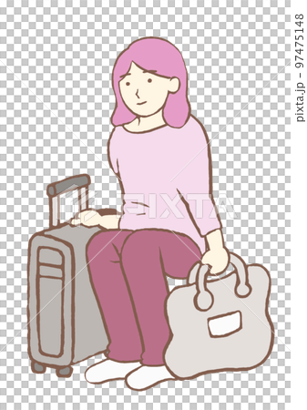 自願精神病院住院 一名抑鬱症婦女準備行李並被送往壓力護理病房的插圖 簡單 97475148