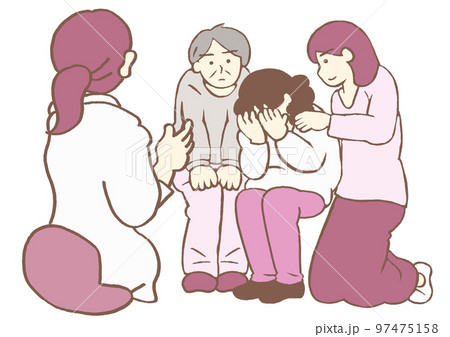 医療保護入院　精神保健指定医に入院告知される統合失調症の患者と同意した家族のイラスト　シンプル 97475158