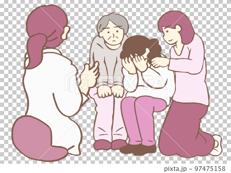 Hospitalized for medical protection Illustration of a schizophrenic patient notified of hospitalization by a designated mental health doctor and a family member who consented Simple Hospitalized for medical protection Illustration of a schizophrenic patient notified of hospitalization by a designated mental health doctor and a family member who consented Simple 97475158