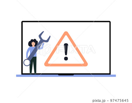 Laptop security issues. Warning sign on the monitor 97475645
