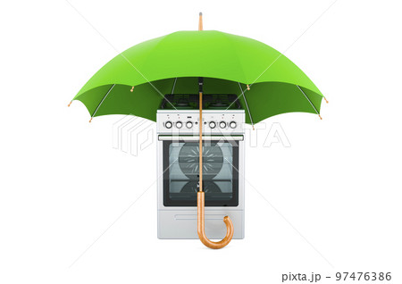 Gas range under umbrella, 3D rendering Gas range under umbrella, 3D rendering 97476386