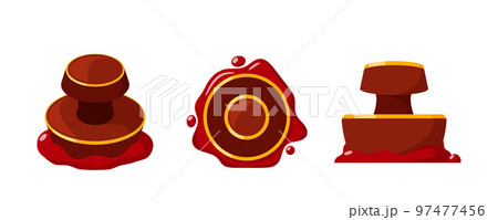 Wax Seal Stamps, Round Retro Labels, Isolated Rubber Red Certificate, Letter Document, Envelope Protection And Guarantee 97477456