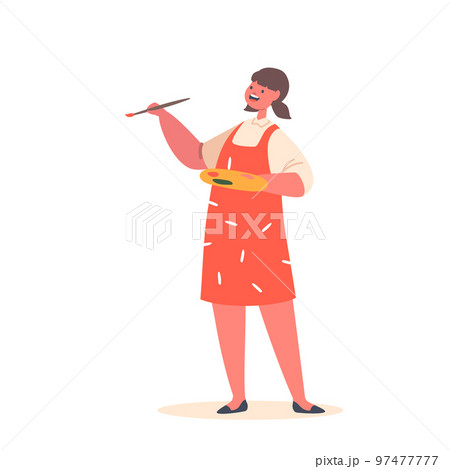 Child Painting in Artist Studio. Little Girl Character With Palette And Paintbrush Drawing In Art School Create Picture 97477777