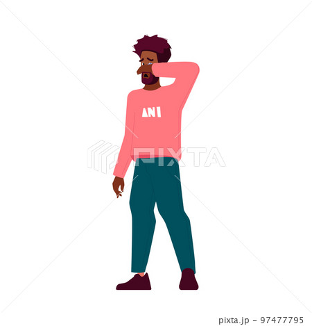 Bad Mood, Depression, Melancholy, Grief, Sadness, Sorrow. Crying Male Character Feel Pain, Express Sad Negative Emotions Bad Mood, Depression, Melancholy, Grief, Sadness, Sorrow. Crying Male Character Feel Pain, Express Sad Negative Emotions 97477795