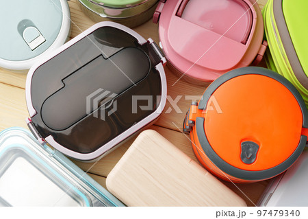 Many plastic food containers in a shop for background Many plastic food containers in a shop for background 97479340