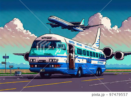 Passenger van for airport transfer, 8 bit style, clear style Passenger van for airport transfer, 8 bit style, clear style 97479557