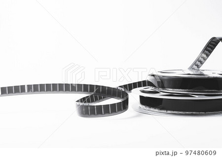 Vintage film strip isolated on white background. Film footage on film. Vintage film strip isolated on white background. Film footage on film. 97480609