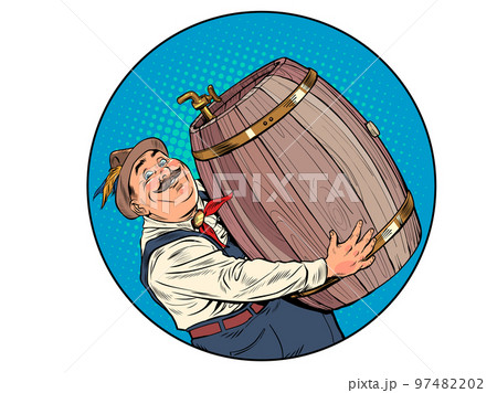 male burgher with a barrel of beer germany or austria national costume, oktoberfest holiday 97482202