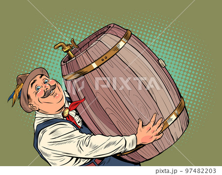 male burgher with a barrel of beer germany or austria national costume, oktoberfest holiday 97482203
