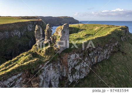 Dunseverick Castle is located west of the village of Dunseverick, in County Antrim, in Northern Ireland. 97483594