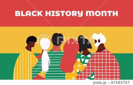 Black History Month banner with african american people grup. Flat vector modern illustration. Different people, men and womens support each other 97483707