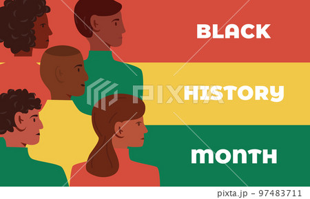 Black History Month banner with african american people grup. Flat vector modern illustration. Different people, men and womens support each other 97483711