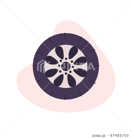 Rubber tires and wheel, flat vector modern illustration in trendy colors, isolated on a white background 97483750