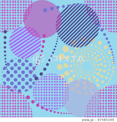 Abstract purple pantone seamless pattern, circle round shape shiny sphere backdrop, modern fabric print template. 97485349