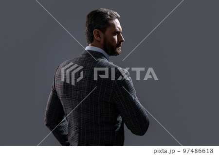 back view photo of man wearing menswear. man wear menswear formal suit. man in menswear 97486618
