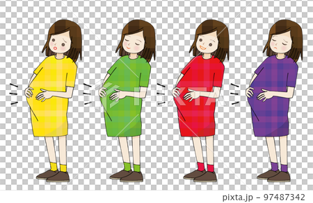 Pregnant woman facial expression color set Pregnant woman facial expression color set 97487342