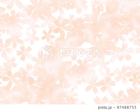 淡いパステルカラーの水彩桜背景（シームレス） 97488755