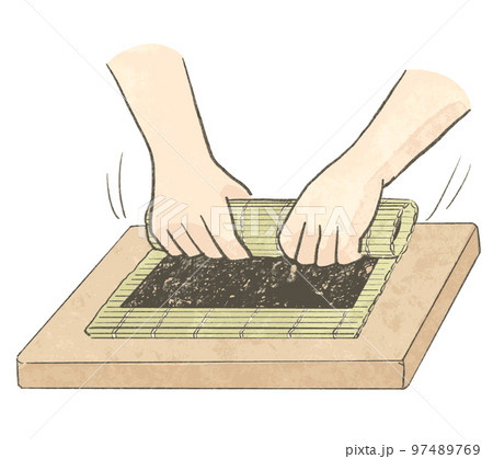 巻きずしを巻く手の様子 巻きずしを巻く手の様子 97489769