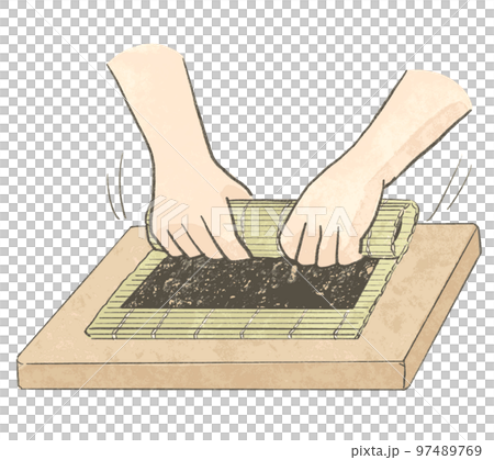 巻きずしを巻く手の様子 巻きずしを巻く手の様子 97489769