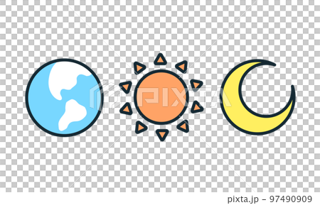太陽、月亮和地球的插圖素材。矢量圖標集。 97490909