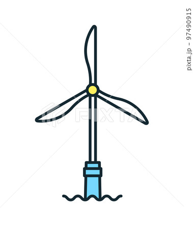 シンプルな洋上風力発電のベクターイラスト素材。 シンプルな洋上風力発電のベクターイラスト素材。 97490915