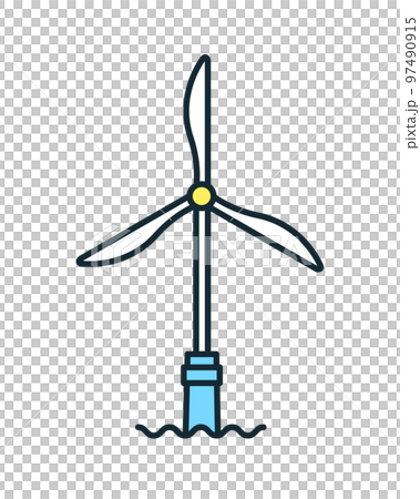 シンプルな洋上風力発電のベクターイラスト素材。 シンプルな洋上風力発電のベクターイラスト素材。 97490915