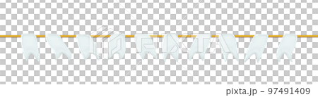 Garlands white 3d glossy little flags or pennants by a rope, hanging for holiday, realistic plastic toy. Png 97491409