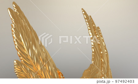 ゴールドのつばさ　ブラウンの背景 97492403