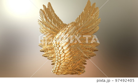 ゴールドのつばさ　ブラウンの背景 97492405