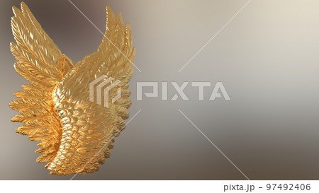 ゴールドのつばさ　ブラウンの背景 97492406
