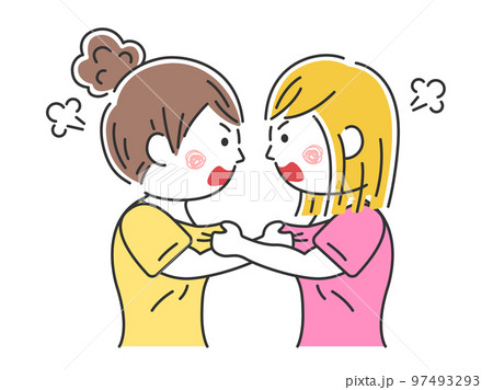 胸ぐらをつかみ合う、女性のイラスト 97493293