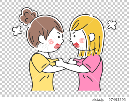 胸ぐらをつかみ合う、女性のイラスト 97493293