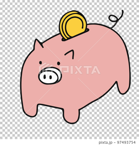 帶硬幣的豬存錢罐的插圖 帶硬幣的豬存錢罐的插圖 97493754