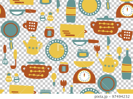 北欧風 かわいいキッチングッズの背景素材 シームレスパターン 北欧風 かわいいキッチングッズの背景素材 シームレスパターン 97494232