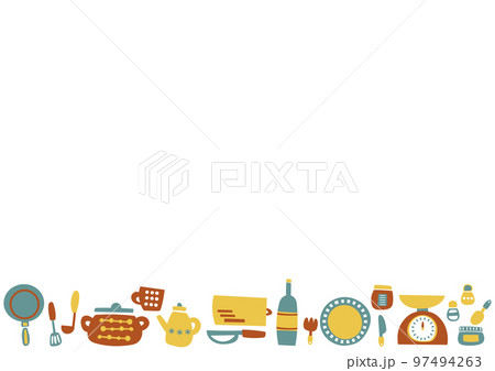 北欧風　かわいいキッチングッズのフレーム背景素材 97494263