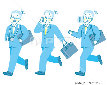 慌てて走るスーツ姿の男性イラストセット 97494296