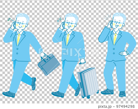 Illustration set of a man in a suit on a business trip with a smartphone 97494298
