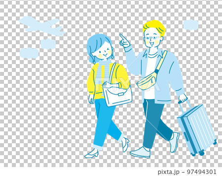 一個男人和一個女人帶著手提箱旅行的插圖 97494301
